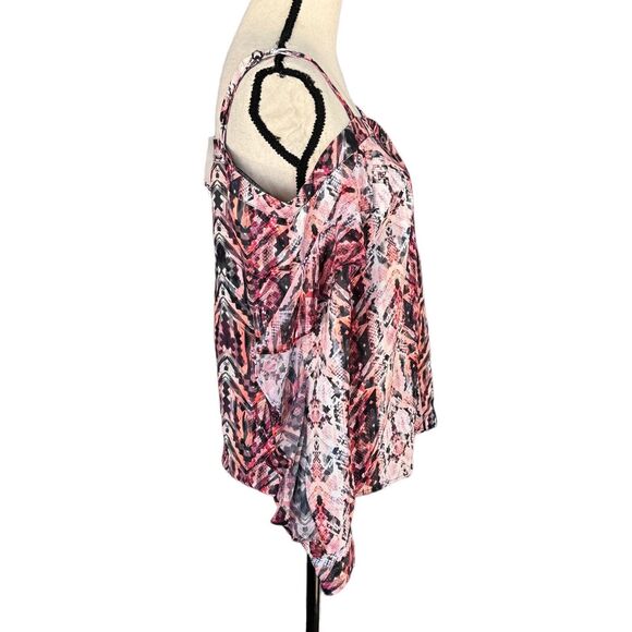 Bar III X-Small Button-Up Top Cold-Shoulder Long Ruffled Sleeve Abstract Snake - Picture 6 of 11